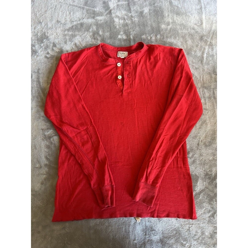 Vintage 70s 80s LL Bean River Drivers Shirt Henley Red Size M Cotton USA Classic